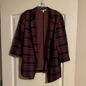 Maurices Red and Black Plaid Blazer